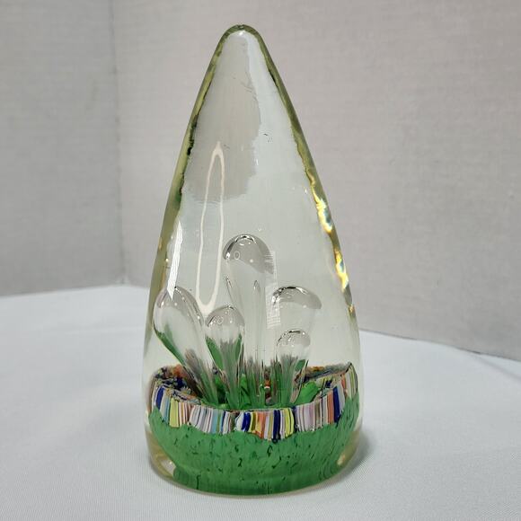 Teardrop Egg Shaped Bubbles Green Multicolor Art Glass Paperweight Stalagmites - Picture 1 of 16
